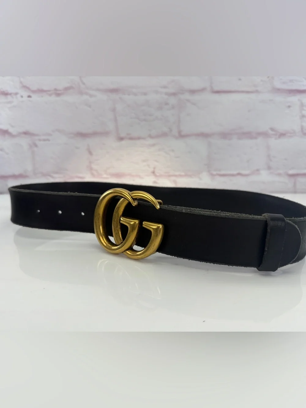 Gucci Raw Edge Unfinished Wide Marmont Double G Leather Belt 409416 80/32